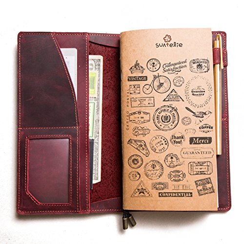 Preisvergleich Produktbild Handgefertigt Leder Notizbuch nachfüllbar Retro Leder Notizbuch Notizblock Jotter Diary Tagebuch Workbook - rot - Standard-Größe