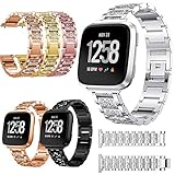 Altsommer für Fitbit Versa Fashion Armband, Luxus Edelstahl mit Diamant Armbände,Edelstahl Replacement Wrist Strap Band Uhrenarmband für Damen Herren, 5,5-6,1 Zoll Länge (Gold)