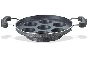 Prestige Omega Select Plus Non Stick Paniyarakkal Glass Lid Black 20 cm 7 Pits Residue Free Coating Metal Spoon Friendly Ergonomic Handle
