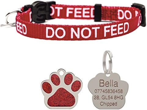 Cat Collar Do Not Feed With Bell Quick Release Free Engraved 27mm Glitter ID Tag (Red)
