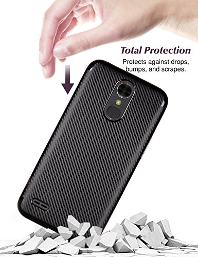 LG K10 2017 Funda  Voguecase TPU protectora  Fibra de carbon-dorado  Silicona Funda Tapa Case Cover con Absorcion de Impactos y Anti-Aranazos Espalda Movil Celular Carcasa  Gratis aguja de la pantalla stylus universales