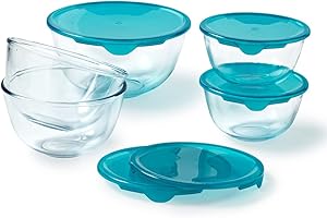 Pyrex - Lot de 5 Bols/Saladiers avec Couvercles - 2x0,5L + 2x1L + 1x2L - Verre Borosilicate - Extrême Résistance - Compatible Lave-Vaisselle - Made in France