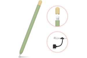 AHASTYLE Apple Pencil 1 Funda de Silicona Antideslizante Funda Protectora Piel [Cable Adaptador Tether Añadido] Compatible con Apple Pencil 1st Generación (Duotone, Verde Aguacate + Amarillo)
