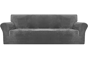 ‎XINEAGE XINEAGE Samt Sofaüberzug 4 Sitzer, Stretch Sofa überzug für Wohnzimmer, Dicke Weiche Sofaüberwurf, Rutschfester Sofa Cover für Hunde, Haustiere (4 Sitzer, Grau)