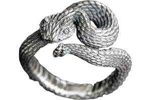 Gionatan Shop Anello Regolabile a forma di serpente crotalo per donna uomo ragazza e ragazzi moda Vintage Punk gotico anelli colore argento antico per feste e regali serpente a sonagli crotalus