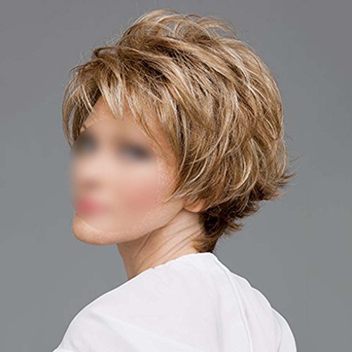 LUFA Frauen Nizza Braun Mit Golden Blonde Mixed Lady Gerade Kurz Synthetische Haar Perücken