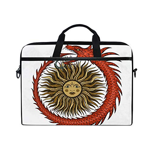 Preisvergleich Produktbild Ahomy 14 Zoll Laptop-Tasche, antikes ägyptisches Sonnenschlangen-Design, Leinenstoff, Laptoptasche, Handtasche mit Schultergurt für Damen und Herren