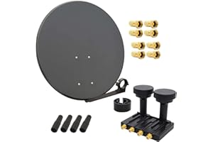 PremiumX Satellite Complete System 80 cm Satellite Dish Quad LNB Monoblock Astra 19.2 Hotbird 13, 2 SAT for 4 Subscribers