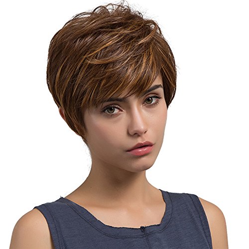 TopWigy Hochwertig Sexy Kunsthaar Kurzhaar Wig Gerade Glatt Straight Gradient Ombre Perücke Stufenschnitt Strähnen Anime Manga Cosplay Kostüme Karneval Fasching Halloween Gemischt Braun