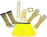 A-Express® 1x Neon Tütü Rock, 1x Beinstulpen, 1x Fischnetz Handschuhe, 1x Neon Halskette, 12pcs Gummi Armband, 1x Shamballa