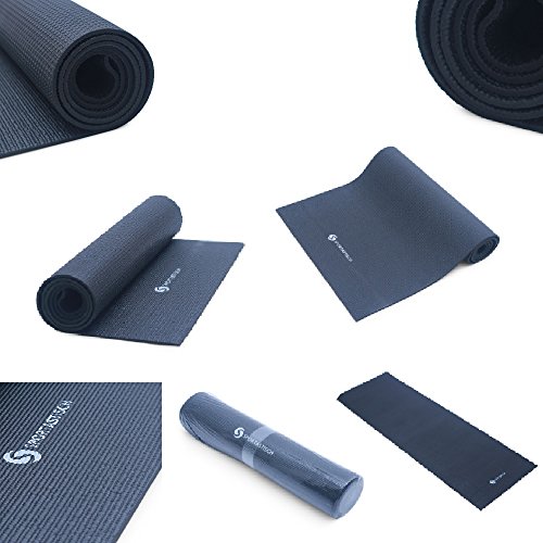 Premium Yogamatte „Happy Yoga“ von Sportastisch :: Farbe: SCHWARZ :: 100% recyclebares, schadstofffreies Material :: extra breite Fitnessmatte mit 183 cm :: besonders weiche Sportmatte mit einer Stärke von 7mm :: rutschfeste Gymnastikmatte dank MEMORY EFFEKT PVC :: Markenqualität, ideal Einsteiger oder Profis :: exzellent geeignet für Yoga, Pilates und Gymnastik :: Exklusives Design für Damen und Herren:: KOSTENLOSER BONUS: eBook Yogatraining :: inklusive 3 Jahren Sportastisch Produktgarantie - 6