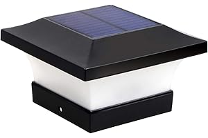 ILIKEPOW Solar LED Post Lights, Waterproof Garden Outdoor Post Cap Lamp for 4x4 Wooden Posts, Deck and Fence - Daylight White 6000K 2pcs