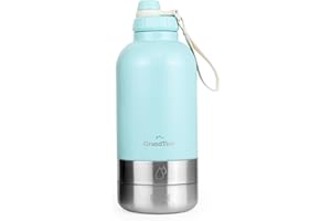 GrandTies Isolierte tragbare Hundewasserflasche mit 2 abnehmbaren Hundenapfspender, auslaufsicherer Reisebehälter für Hundefutter, Hundezubehör für Spaziergänge, Wandern, Camping (1890 mL, Pudergrün)