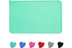 MOACC Alfombrilla de Silicona para Comederos de Perros Gatos, Estera Comida y Agua Antideslizante Impermeable Tapetes para Comer para Mascota, Verde, 47 x 30 cm