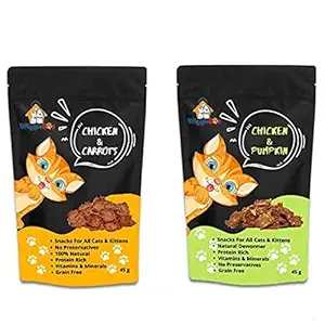 WiggleBoo Cat Treats Combo | Chicken-Carrot + Chicken-Pumpkin | 100% Natural Crunchy Snack | (45g + 45g)