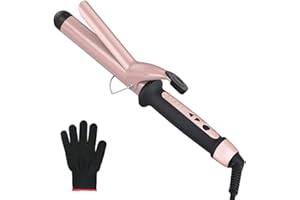 CREBEAU Curling Tongs, Curling Wand 38mm Hair Curler Large Barrel Curling Iron for Long Thick Hair with Glove 120°C-210°C Adjustable Auto-Off