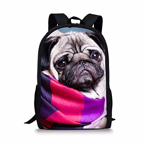 Coloranimal Fashion 3D Pug Dog Animal School Bags for Teens