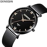 Herrenmode Minimalistische Uhren Ultradünne Edelstahl Quarz Wasserdicht Mit Milanese Mesh Band Für Männer Sport Herren Ultradünne Schwarze Zifferblatt Lässige Kleidung Armbanduhr,B