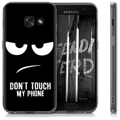 kwmobile Funda para Samsung Galaxy A3  2017  - Carcasa de  TPU  para m  vil y dise  o Don t Touch my Phone en  Blanco Negro 
