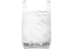 AC ALL CATERING Bolsas de Plástico Tipo Camiseta Resistentes, Reutilizables y Recicladas 70% Cumple Normativa, Varios Tamaños (Blanco, 42x53 (1 paquete))