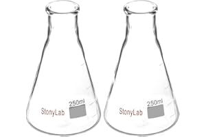 StonyLab 2 pezzi Boccette di Erlenmeyer a Bocca Stretta 250ml con Bordo Resistente Narrow Mouth Erlenmeyer Flasks - (250ml Adatte per Tappo in Gomma StonyLab 6#)