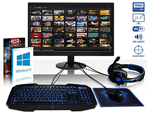 VIBOX Voxel GL750-144 Komplett-PC Paket Gaming PC – 4,5GHz Intel i7 Quad Core CPU, GTX 1050 GPU, Super, Wassergekühlter Desktop Gamer Computer mit Spielgutschein, 22″ HD Monitor, Gamer Tastatur & Mouse, Windows 10, Blau Innenbeleuchtung, lebenslange Garantie* (4,2GHz (4,5GHz Turbo) Superschneller Intel i7 7700K Kabylake Quad 4-Core Prozessor CPU, Nvidia GeForce GTX 1050 2GB Grafikkarte GPU, 32GB Crucial Ballistix 2400MHz RAM, Kingston 480GB SSD, 3TB Festplatte, Alphacool Eisbaer Wasserkühler) - 2