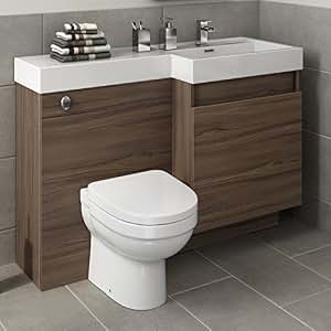 1200mm Walnut Vanity Unit Modern Toilet Bathroom Sink Right Hand Storage Furniture: iBathUK 