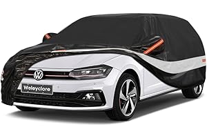 HOLTHLY 10 Layers Hatchback Car Cover Waterproof Breathable,Full Outdoor Car Covers Custom Fit for VW Polo, Ford Fiesta, Toyota Yaris, Peugeot 208, Hyundai i20, Nissan Micra, etc Black