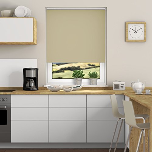 DESWIN Rollos – Set: Verdunkelungsrollo + Premium-Klemmhalter – 55 x 160 cm BEIGE – (KlemmFix Rollo mit Metallkette, Klemmhaltern, Rollo-Magnete, Halter zum Schrauben) - 3