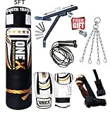 Heavy Filled 11 Piece 5ft Boxing Punch Bag Set Gloves Bracket Chains MMA Pad