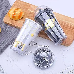 DEALPICK Space Wall Design Small Cute Sipper Water Bottle Mason Jar Tumbler with Straw for Girls/Kids/Women/Gym/School Kids(Random Color) (Space Sipper)