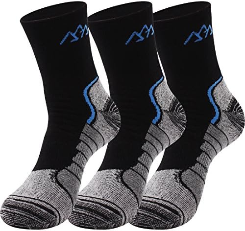 SANTO Men's Micro Crew Socks Thick Warm Hiking Trekking Running Camping Climbing Outdoor Cotton Athletic Socks 3 Pairs(Size UK 6-7.5 EUR 39-42) (Black)