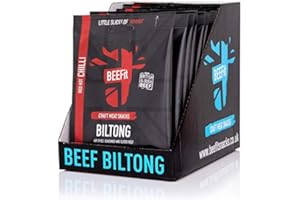BEEFit Snacks 10x30g de Carne Seca Gourmet, Sabor a Chile, Alto Contenido de Proteínas, Sin Azúcar Añadido, Bocadillo Saludable, Deliciosa Carne Seca