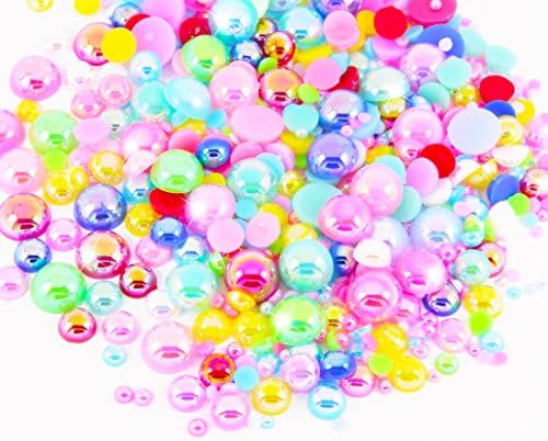 15g AB Iridescent Colourful Flat Back Pearl Mix Set Decoden