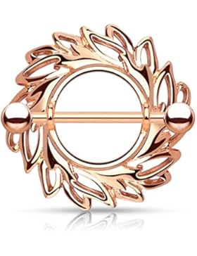 Paula & Fritz® Brustwarzenpiercing aus Edelstahl Chirurgenstahl 316L Vergoldet. Rosévergoldet. Silbern Motiv:...