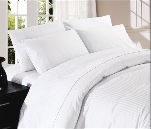 Dreamz Bedding House Seven (7) Piece Set, White Stripe / Linen, UK Super King Size, 4Pc Bed Sheet Set &amp; 3Pc Duvet Set, 1000 Thread Count Ultra Soft Single-Ply 100% Egyptian Cotton, 1000Tc Sheet &amp; Duvet Set Includes Two (2) Shams &amp; Two (2) Pillow Cases