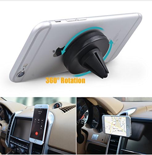 Universal Magnetic Car Phone Holder, CNF Car Air Vent Mount for all Mobile Devices iPhone, Samsung, LG, HTC, Nexus. Sony (Black), 360° car mount magnetic phone holder grip