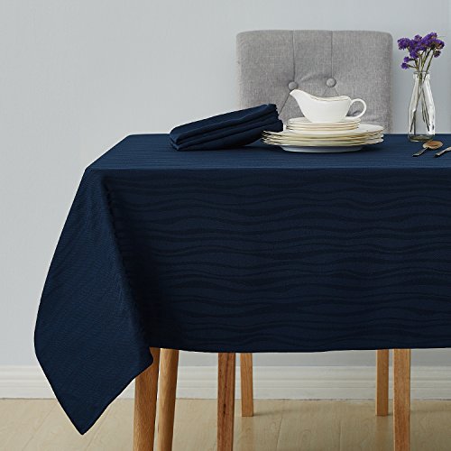 Deconovo Rectangle Tablecloth Jacquard Tablecloth with Wave Patterns Table Covers for Parties Navy Blue 54x108in