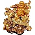 Shoppersduniya Fengshui Laughing Buddha Sitting on Back of Dragon Headed Tortoise with Ingot in Hand for Good Luck and Success Home Showpiece Decor Decoration