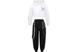 iiniim Mädchen Sport Kleidung Set Jogginganzug Schmetterling Druck Sweatshirt + Cargohose Kinder Sport Trikot Hip Hop Kleidung Street Dance Outfits Gr.98-176
