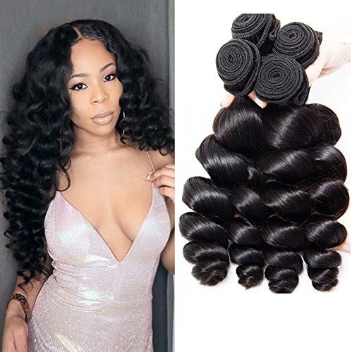 Musi Brazilian Loose Wave Virgin Hair 3 Bundles Brazilian Remy Human Virgin Hair Extensions Loose Wave Human Hair Weave Bundles Natural Color 300g (18 20 22 Inch)