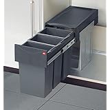 Hailo 3666-13 - Cubo de basura para la cocina con 3 compartimientos, color negro