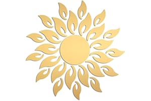 Chiyyak 3D Sunflower Wall Sticker Mirror Decorative Wall Mirror Acrylic Sun Pattern Wall Sticker Decoration for Living Room Children's Room Window Bathroom