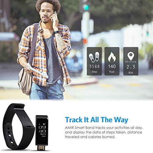 ROGUCI Smart Armband Wristband, IP67 Wasserdichte Blutdruck Oxygen + Oximeter Herzfrequenz Müde Monitor Fitness Schlaf Gesundheit Tracker, Smart Sport Tracking Armband Für iOS 8.0 Android 4.4, tägliche Laufleistung Pedometer Schritt Zähler Kalorien verbrannt Messung Call SMS Erinnerung Sesshaft - 2