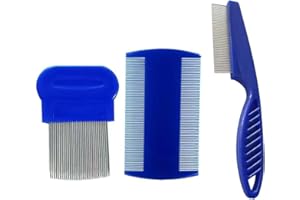 AEUEZXX Läusekamm, 3 Stück Flohkamm, Läuse Kamm, Metall Zähne Läusekamm, Plastik Doppelseitig Nissenkamm