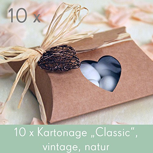 10er-Set Kartonage "Classic", vintage, natur - 10 Kartonagen für Gastgeschenke aus Kraftpapier zur Hochzeit, Kommunion, Taufe, Konfirmation