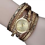 Sansee Frauen Feine Leder Uhren, Frauen Lederband Wicklung Analog Quartz Bewegung Armbanduhr (Golden)