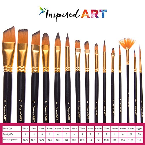 Pinsel-Set 15 Malpinsel für Acrylfarben, Wasserfarben, Öl und Gouache. Professionelle, hochwertige Malpinsel für Künstler | ohne Borstenverlust | Pinseltasche, Geschenkbox & Pflegeanleitung inklusive - 5
