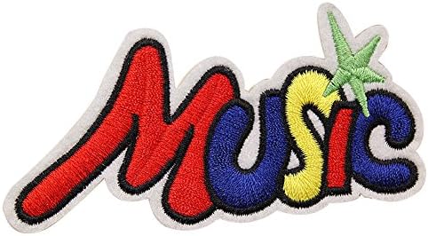 HUIXUN Embroidery Colorful letter MUSIC Patches Applique Iron On Patch DIY Cloth Accessories 5 Pieces