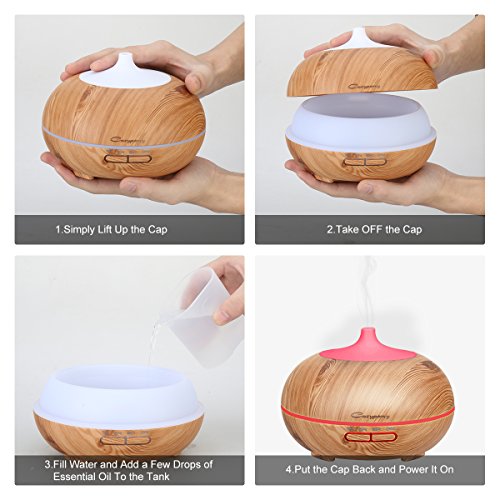 Aroma Diffuser, Cozypony Öl Diffusor 300ml Ultraschall Luftbefeuchter Holzmaserung LED Humidifier mit 7 farbenwechselnde elektrisch Duftlampe für Yoga Salon Zimmer Haus Büro etc - 4